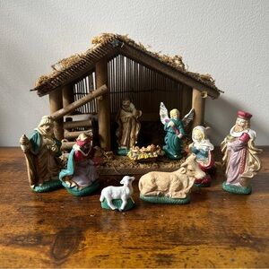 Handcrafted Nativity Scene with Colorful Figurines